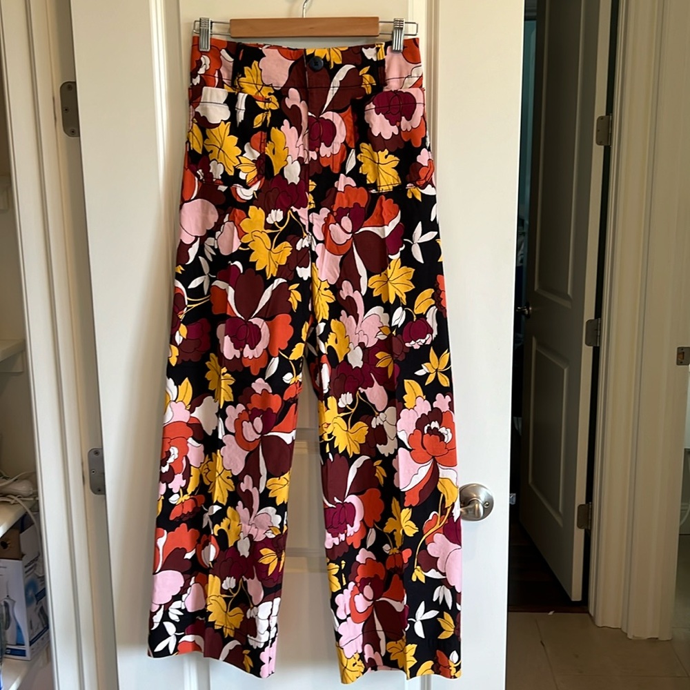 Maeve Multicolor Floral Straight-Leg Pants in Black, Burgundy, Yellow, Pink